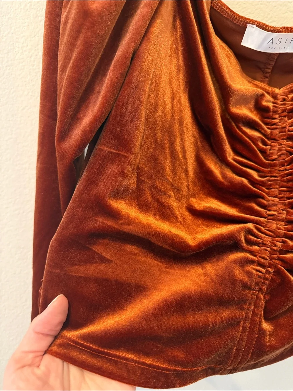 ASTR The Label Vanya Rust Orange Velvet Puff Long Sleeve Size‎ Small